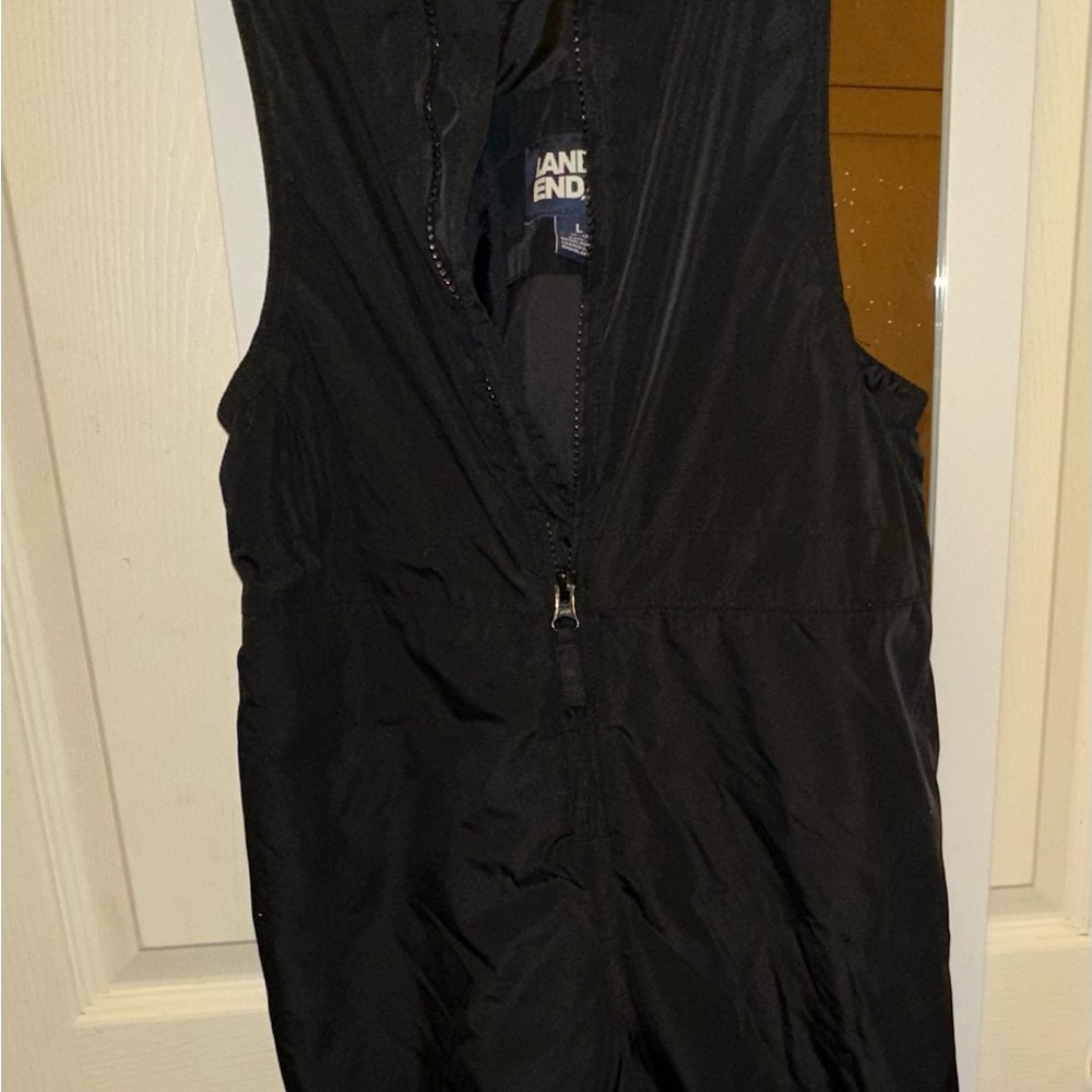 Lands' End Black Iron knee insulated winter snow bibs with reinforced backside